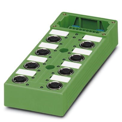 Phoenix Contact Sensor/Actuator Box; SACB-8/16-L-C GG SCO; 8 Inputs; M12; LED; PNP Signal; Double Occupancy; 24VDC; Plug-In Screw; IP69K